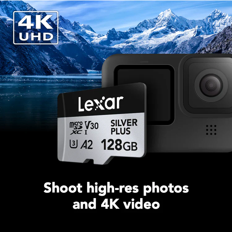 Lexar Professional Silver Plus 128GB microSDXC UHS-I V30 (205MB/s) - DJI Recommended Memory Card